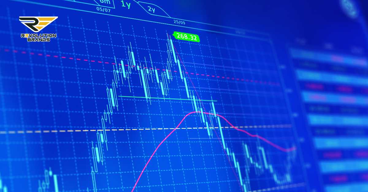 Dynamic financial graph displaying the success rates of franchises with a focus on stock performance, highlighted by R3volution Brands, illustrating a deep dive into the analytics of franchising success.